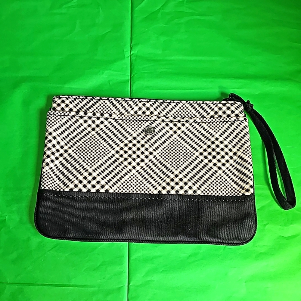 Land's End black & white plaid wristlet purse clutch cloth lightweight NWOT